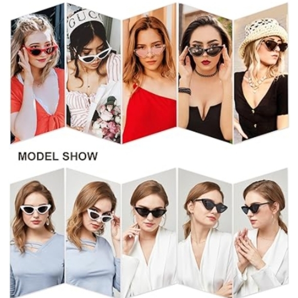 Vintage Narrow Cat Eye Sunglasses Clout Goggles SJ2044 Black - Picture 4 of 5